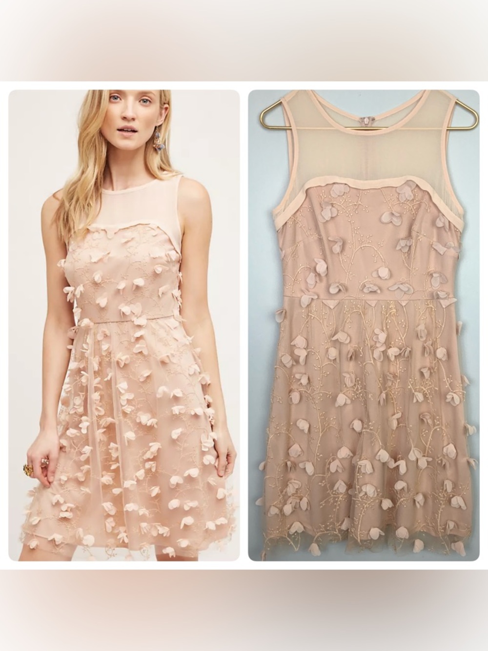 Anthropologie Eva Franco Sz 2 Flutter Fleur Tulle Pink Blush 3D Flower Dress